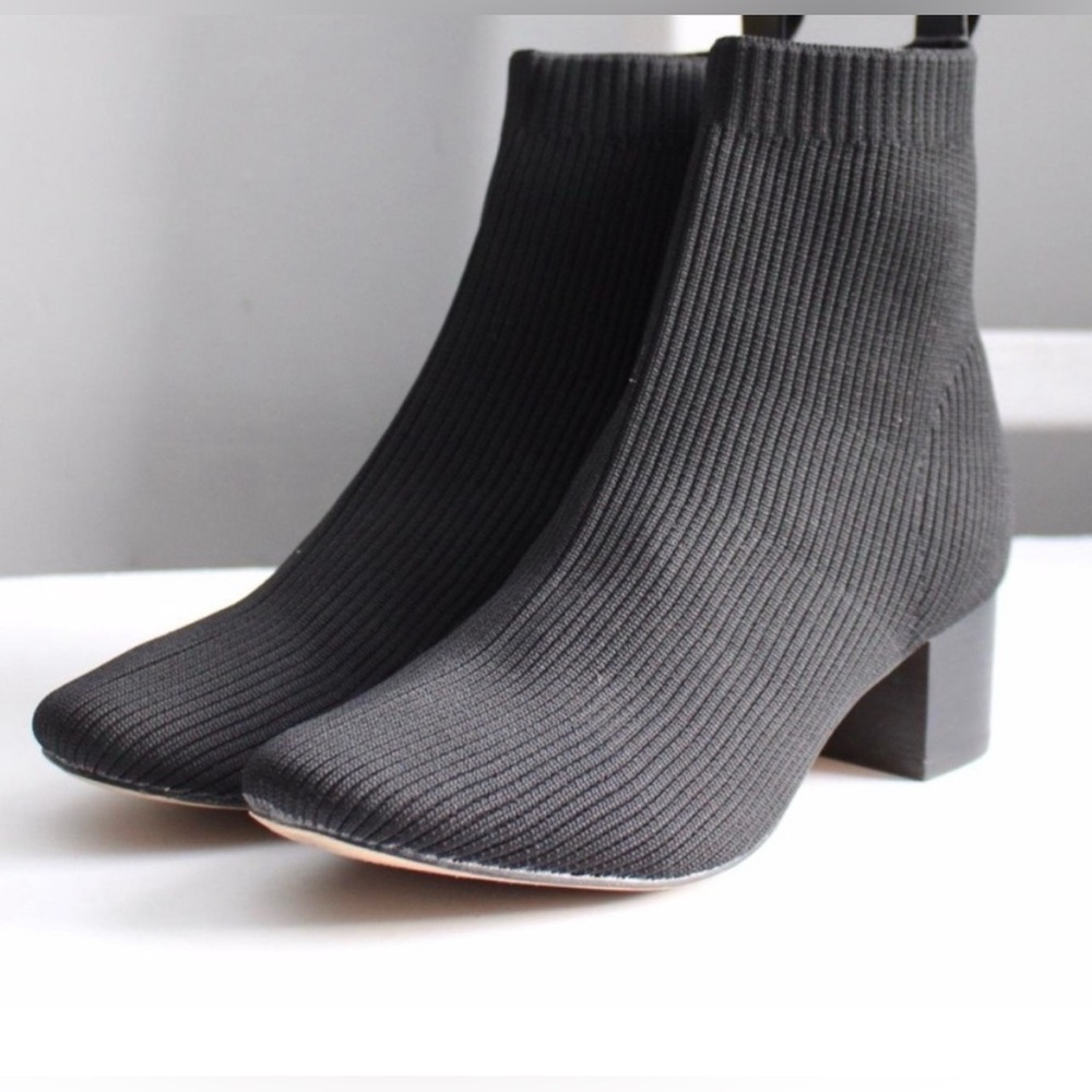 Joie x Revolve Neely Black Knit Stretchy Block Heel Sock Ankle Boots Booties 7.5